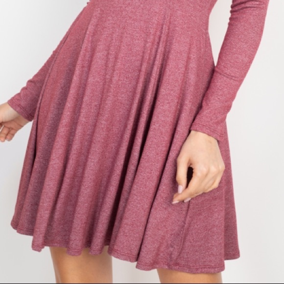 Dark Mauve Long sleeve scoop neck skater dress, CUTE! - Picture 9 of 16